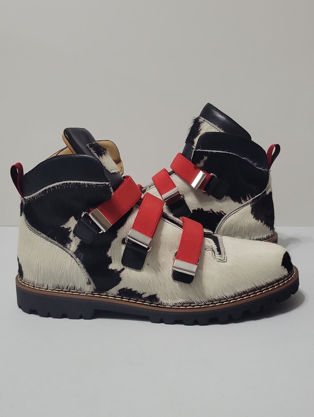 AMMANN - LAVIN 1 - Black & White Cowskin with Red Straps - leather lined Size 10